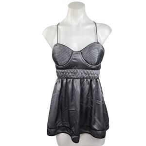 Vintage Satin Y2K Forever 21 Cami Camisole Silver Spaghetti Strap Peplum Top M